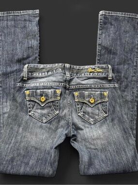 Guess Women's Washed Gray Bootcut Jeans with Gold Accents
